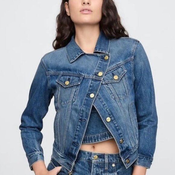 cult gaia Jackets & Blazers - NWT $118 GAP X CULT GAIA ASYMMETRICAL BLUE DENIM JACKET SIZE XS